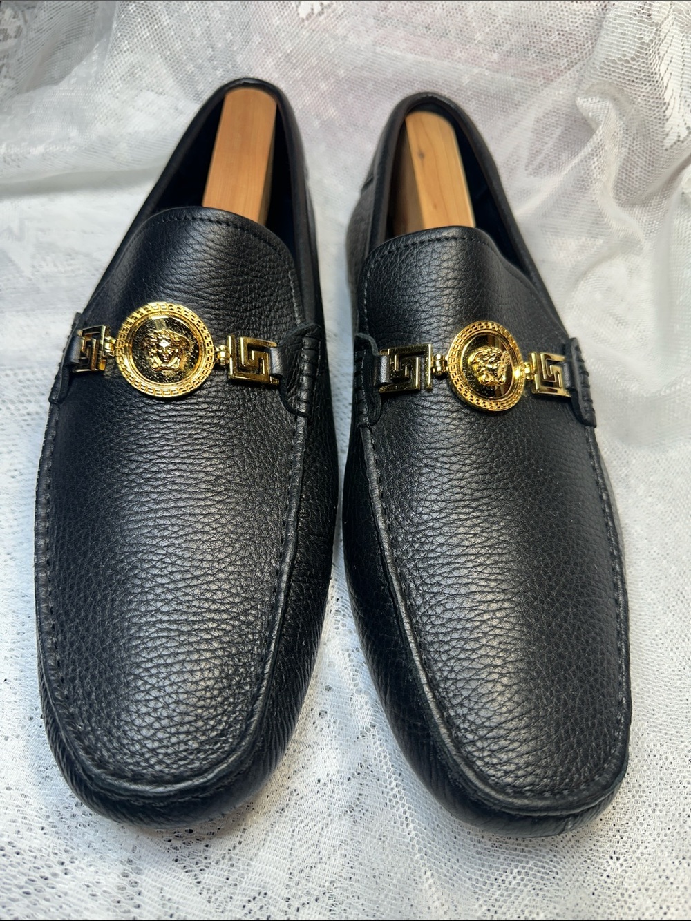 Versace Medusa Greca Driving Shoes black Leather Loafers Mens 43 9.5